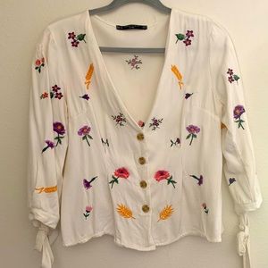 Embroidered Flower Blouse - image 1